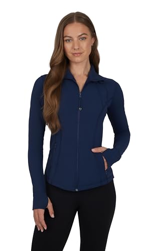 90 Degree By Reflex Full Zip Running Track Jacket Lightweight Athletic Slim Fit Jacket with Thumbholes - Dark Navy - Large