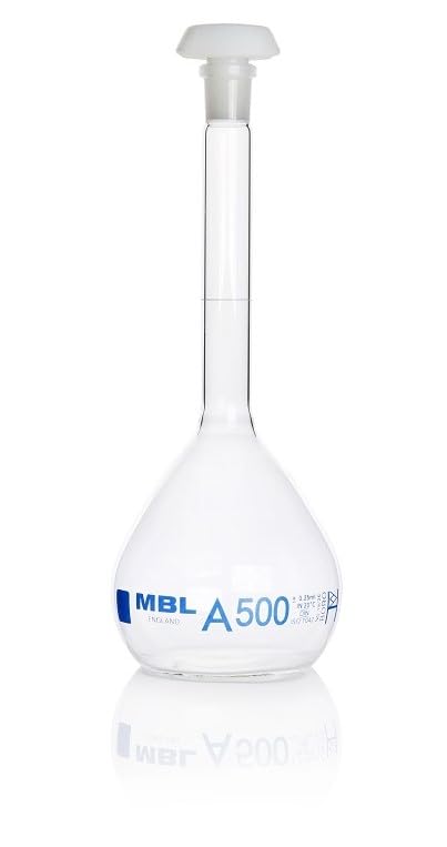 RS PRO Borosilikatglas Laborflasche 500ml Messkolben Enghalsig, Packung a 2 Stück