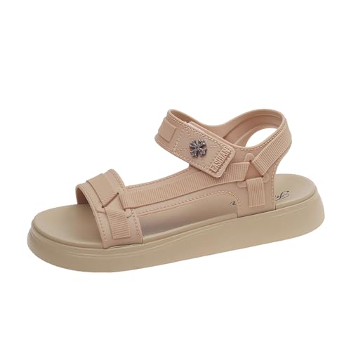 Generisch Sandalias de plataforma para mujer, combinadas con aspecto trenzado, sandalias de tiras con suela ancha, calzado aireado para la playa, Estilo S02 Caqui, 38.5 EU