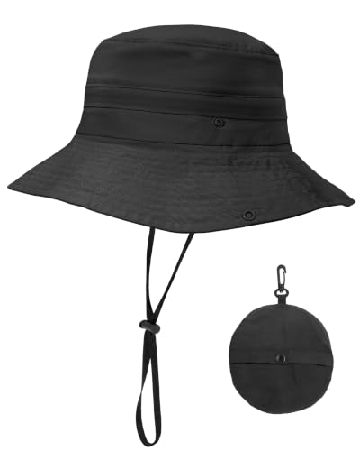 Senker Fashion Sun Hats for Women Men Waterproof Packable 2 in 1 UV Protection Sunhat for Summer Hiking Outdoor Garden Black