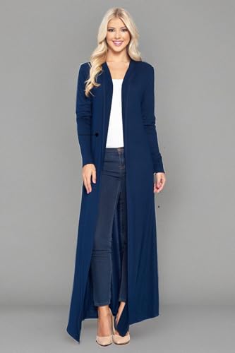 Image of Isaac Liev Women's Maxi Cardigan - Casual Long Flowy Open Front Floor Length Drape Lightweight Duster Sweater Made in USA