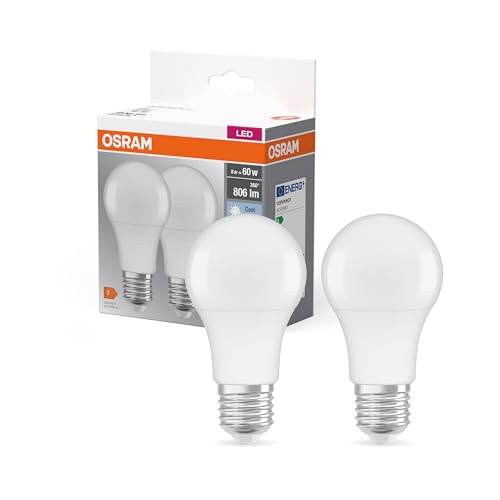 Osram LED Base Classic A Sockel: E27 Nicht Dimmbar Kaltweiß Ersetzt eine herkömmliche 60 Watt Lampe Matt 2-er Pack