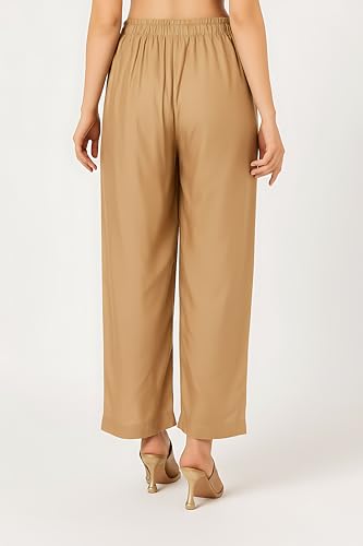 Image of Women's Rayon Palazzo Pants | Solid Color Wide Leg Trousers in 18 Shades | Elastic Waist Casual Bottoms XS-7XL | Comfortable