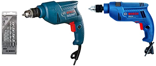 Bosch Gbm 350 Professional Rotary Drill & GSB 501 500-Watt Professional Impact Drill Machine (Blue),Corded Electric & 2608590090 Masonry Drill Bit Set (5-Pieces)