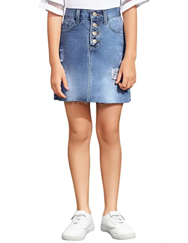 Arshiner Girls Denim Skirt Washed Ripped A-Line Jean Short Skirt Blue 10-11 Years #TOP21