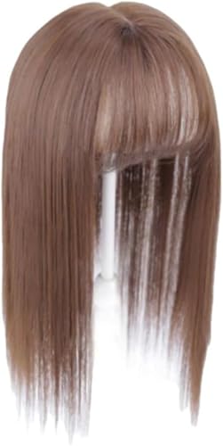 Klivexトップ専用ウィッグ 前髪 ボリュームウィッグシート 薄型 部分ウィッグ 人毛100% 女性用 人毛 部分 カツラ ヘアピース かつら 総手植えリアル地肌ネット 脱毛 白髪隠れ 薄毛 トップカバー 前髪カット済み、白髪を隠す (TD06 ライトブ