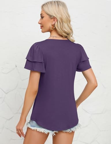 KTILG Women's Summer Tops Ruffle Short Sleeve T Shirts Crewneck Pleated Front Blouse Casual3