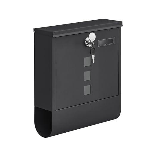 SONGMICS Briefkasten, Postkasten, Schloss mit Kupfer-Schließzylinder und drehbarer Abdeckung, Sichtfenster, Namensschild, Zeitungsfach, einfache Montage, 10 x 30,8 x 33,8 cm, schwarz GMB020B02