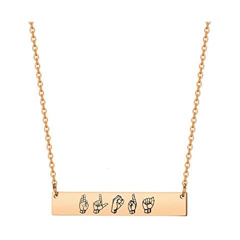 Personalized ASL Name Bar Necklace Custom Sign Language Deaf Jewelry Interpreter Gift Cover