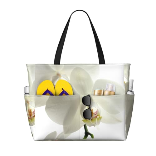 Grand sac de plage sac à bandoulière pour femme fleurs blanches moderne