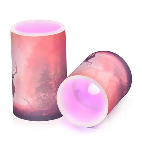 ALAZA Reindeer (22) Flickering Flameless Candles Battery Operated with Remote Timer,Tea Light Candles LED Pillar Votive Candles Set of 2 for Outdoor Indoor Decorations