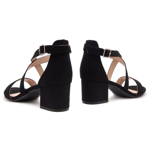 Image of Shoe Land SL-LESSA Women's Low Heels Open Toe Dress Heeled Sandals Cross Ankle Strap Chunky Block Short Heel Pumps Shoes for Office Prom Wedding Party