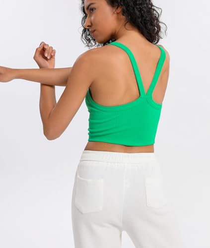Image of Tank Tops for Women Scoop Neck Crop Tops Athletic Workout Tops Cute Seamless Cami Ribbed Tank Top