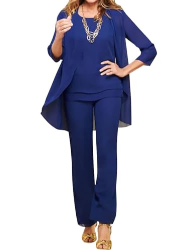 shownicer Ensemble Femme 3 Pièces Pantalons Costume De Soirée Cocktail Chic et Elegant Pantalons Costume Grande Taille Tenue A Bleu7 L