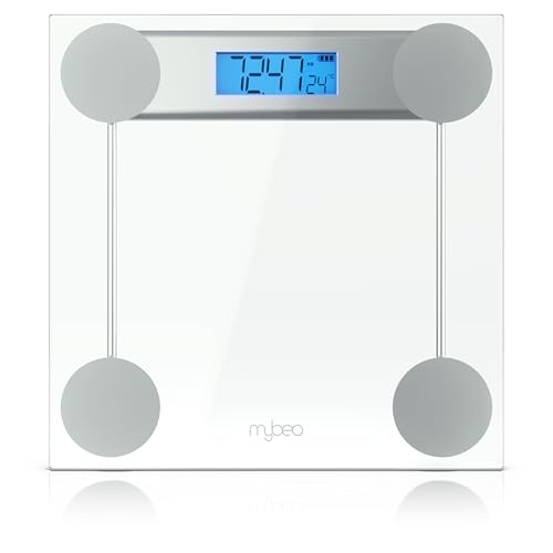 MyBeo - Personenwaage digital glas – max. 180 kg – große Anzeige - blaues LCD Display - kg und lb – DMS Sensoren – Körperwaage
