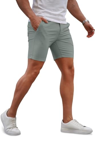 Image of GINGTTO Mens Slim Fit Shorts Plaid Chino Short Tapered Leg Skinny Stretch