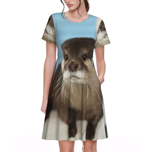 Robe d'été mi-longue manches courtes imprimée vêtement femme léger
