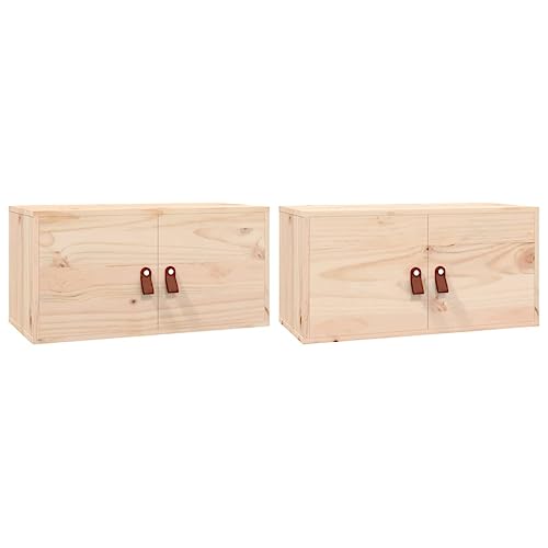 vidaXL Wandschrank 2 STK., Hängeschrank mit viel Stauraum, Schwebeschrank für Wohnzimmer, TV Schrank Wohnzimmerschrank Holzschrank, Massivholz Kiefer