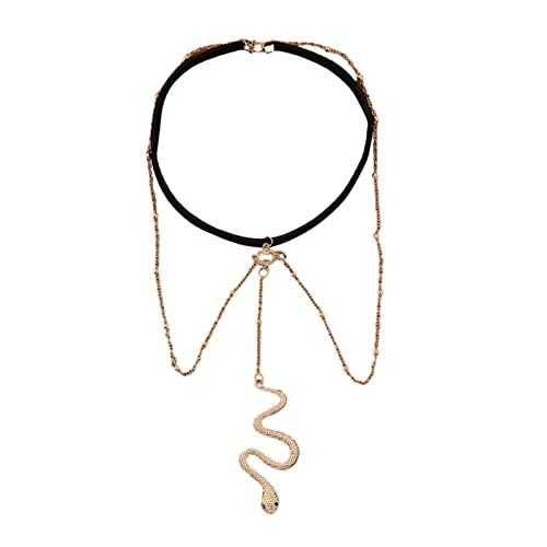 Cmstop Schlangenbeinkette für Frauen, Sexy Oberschenkelketten, Elastische Körpergürtel Oberschenkelhalskette, Silber/Gold Körperschmuck, Fit Beine 39-65cm Cover