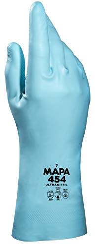 MAPA Professional Ultranitril 454 Cleaning Gloves, Medical, Hospital, Household, Washing up, Dishwashing, Oven, Window and Floor Cleaning Turquoise Size 9 Large Reusable Safety Gloves (1 Pair)