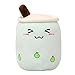 VICKYPOP Cute Bubble Tea Plush Toy Stuffed Food Shaped Pillow Cushion Cartoon Fruit Milk Tea Gift for Kids (Green Close Eyes, 9.4 inch)