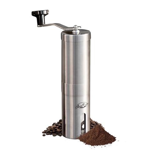JavaPresse Manual Stainless Steel Coffee Grinder - 18 Adjustable Settings, Portable Conical Burr Grinder for Camping, Travel, Espresso - With Hand Crank