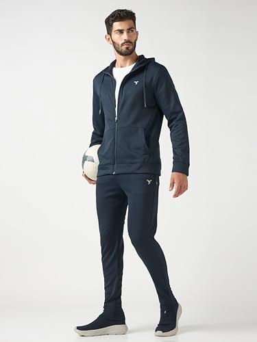 Image of TECHNOSPORT Mens Fleece Slim Fit Solid Regular Fit Hooded Jacket with Techno Warm+, Fast Dry for Winter Use