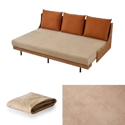 [Exらくらくカバー(同色)セット] ソファベッド セミダブル 幅200cm フォース Exごろ寝ソファ ごろ寝ソファ [01.ヴィンテージナチュラル×ベージュ(オレンジ)] [モーブル/大川家具]
