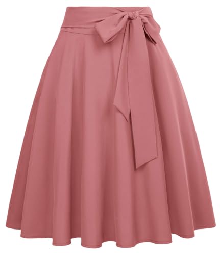Image of FRAULEIN Women's Flared Pleated Maxi Skirt High Waist A-Line with Pockets and Belt Accessories [Small-Plus Size]