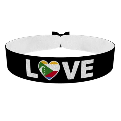 Druck-Palast Bracelet Love Comores - Drapeau Comores en tissu - Bracelet en satin imperméable - Bijou mode unisexe - Idées cadeaux pour amis Comores - Merchandise Comores