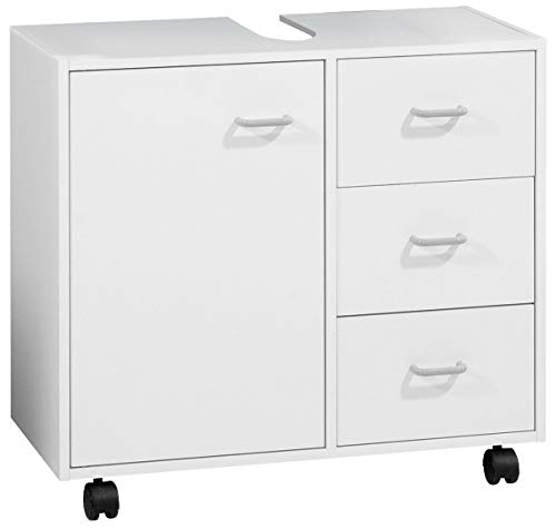 FACKELMANN Under Sink Cabinet, Vanity Unit with Castors, White, Breite 65 cm