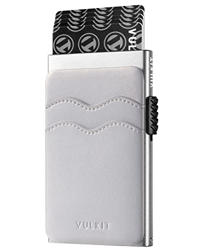 Image of VULKIT Credit Card Holder Minimalist Slim Pop Up Wallet with Leather Slots RFID Blocking for Men and Women Holds 7 Cards and Notes Pearl White