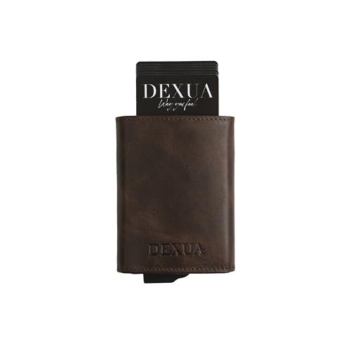 Dexua Rfid blocking card holder, Leather Wallet for Men & Women, Quick access Pop-Up card holder, Credit Card Wallet with Magnetic Closure, Alcantara Cash & Coin Slot Small Wallet(Chocolate Brown)