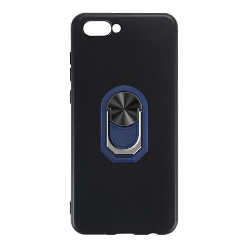 UOGNADGD Flexible Case + Ring Holder Compatible with Huawei Honor V10 Phone Shockproof Cover & Magnetic Mecha Style Finger Grip Kickstand (Black+BlueRing)