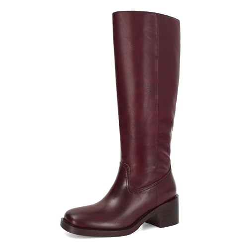 DOEYG Women's Banana Knee High Boots Square Toe Chunky Block Heel Tall Boots Wide Calf Fashion Comfortable Casual Pull on Long Boots