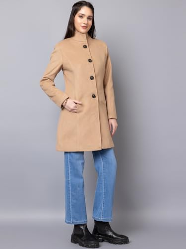 Image of CHKOKKO Women Chic Winter Coat Single Breasted | Knee Length Design with Buttoned Closure and Practical Front Side Pockets for Stylish and Comfortable Wear