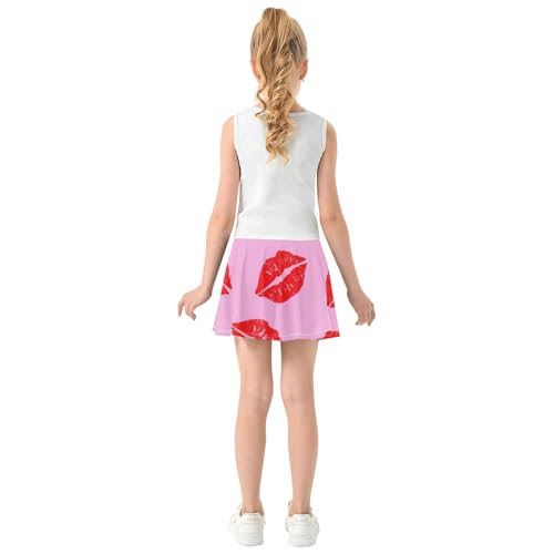 Toddler Tennis Skirts Red Lipstick Prints Athletic Shorts for Girls Skorts Gymnastics Girl Skort 4t4