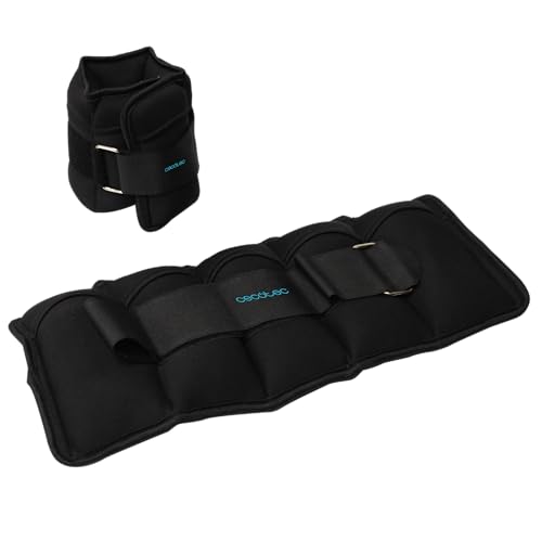 Cecotec Pesas para Tobillo y Muñecas Ajustables Drumfit AnkleBell 2500 Neo. Set de 2 Tobilleras Ajustables con Velcro, Peso Adaptable de 0,5 a 2,5kg, Incluye 5 Sacos de 500g de Arena, 37x16x3.5cm