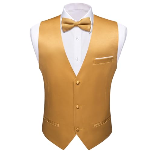 Image of Barry.Wang Mens Suit Vest Bow Tie Set 4PCS Formal V-neck Slim Fit Casual Solid Color Waistcoat Wedding Party Tuxedo