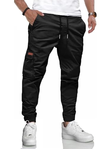 LIUPMWE Pantaloni da Lavoro Uomo Pantalone Cotone Casual Sportivi Pantaloni Slim Fit Jogging Uomo con Coulisse Elastico in Vita con Tasche S-XXL,Nero-05,M