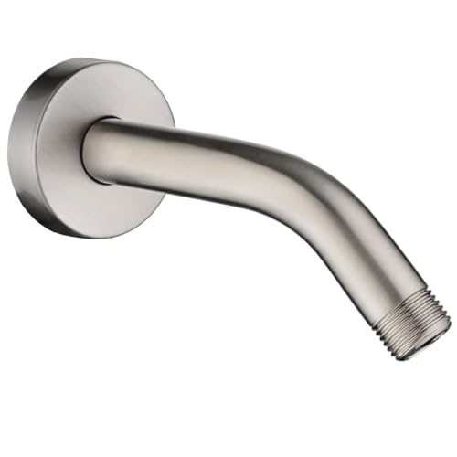BRIGHT SHOWERS 6 Inch Brass Shower Arm with Flange Shower Pipe Arm for Wall Mount Fixed and Handheld Shower Head Brushed Nickel