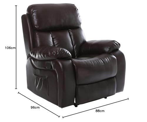 More4Homes CHESTER HEATED MASSAGE RECLINER BONDED LEATHER CHAIR SOFA LOUNGE GAMING HOME ARMCHAIR (Brown)