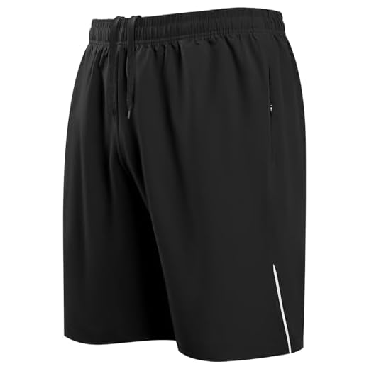 HMIYA Herren Sport Shorts Schnell Trocknend Kurze Hosen mit Reißverschlusstaschen (Schwarz L)