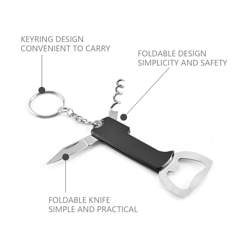 ICSTM Bottle Opener Keychain,2 Pcs Key Chain Bottle Opener for Beer and Wine, Small and Practical, Easy to Carry, Open The Lids of Beer and Wine Bottle Easily (2, Black+Red)