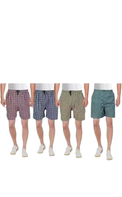 MS India Shop Men's Checkered Boxer Shorts, Multicolour, Casual Lounge Wear (in, Alpha, S, Regular, Set of 4)-image-11