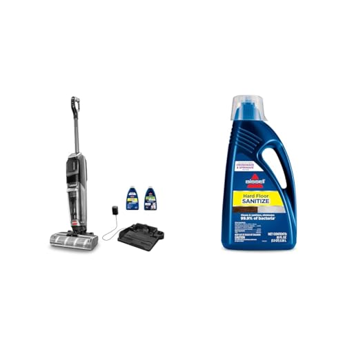 Bundle of BISSELL CrossWave OmniForce Edge Multi-Surface Floor Cleaner, Black and Grey + Bissell Hard Floor Sanitize Formula, 80 oz, 2504L, 80 Fl Oz