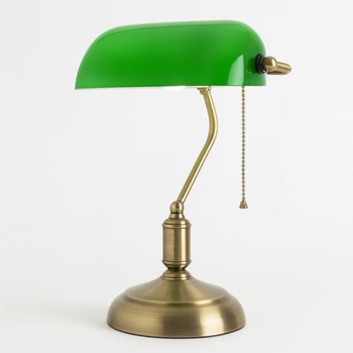 Abajur Vintage Luminária de Mesa Estilo Banqueiro Inglês Verde Cl...