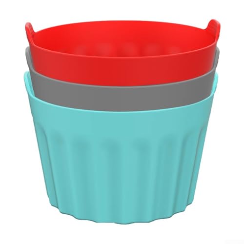 Vidonergy Huevo freidora de aire de silicona para escalfar, hornear y hacer magdalenas, moldes reutilizables de grado alimenticio, 6,5 x 5 cm, juego de 3/6/9 (gris/negro/rojo/azul) (3 piezas rojas)