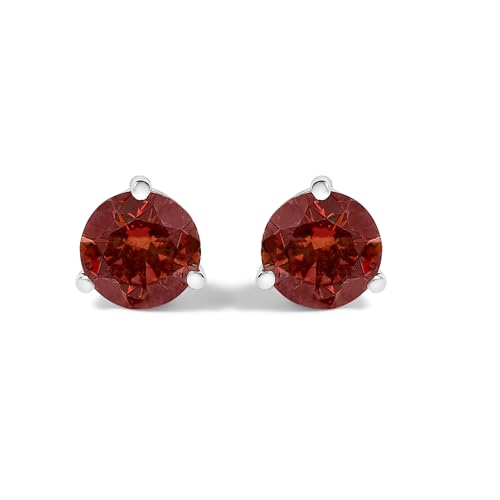 14K White Gold 1/2 Cttw Lab-Grown Round Brilliant-Cut Red Diamond Classic 3-Prong Martini Set Stud Earrings