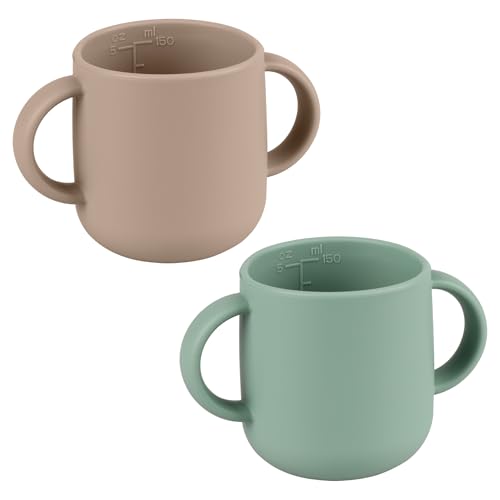Image of Mintlyfe Pack of 2 Silicone Drinking Mug Cup for Toddlers Kids (Natural/Cambridge Blue)